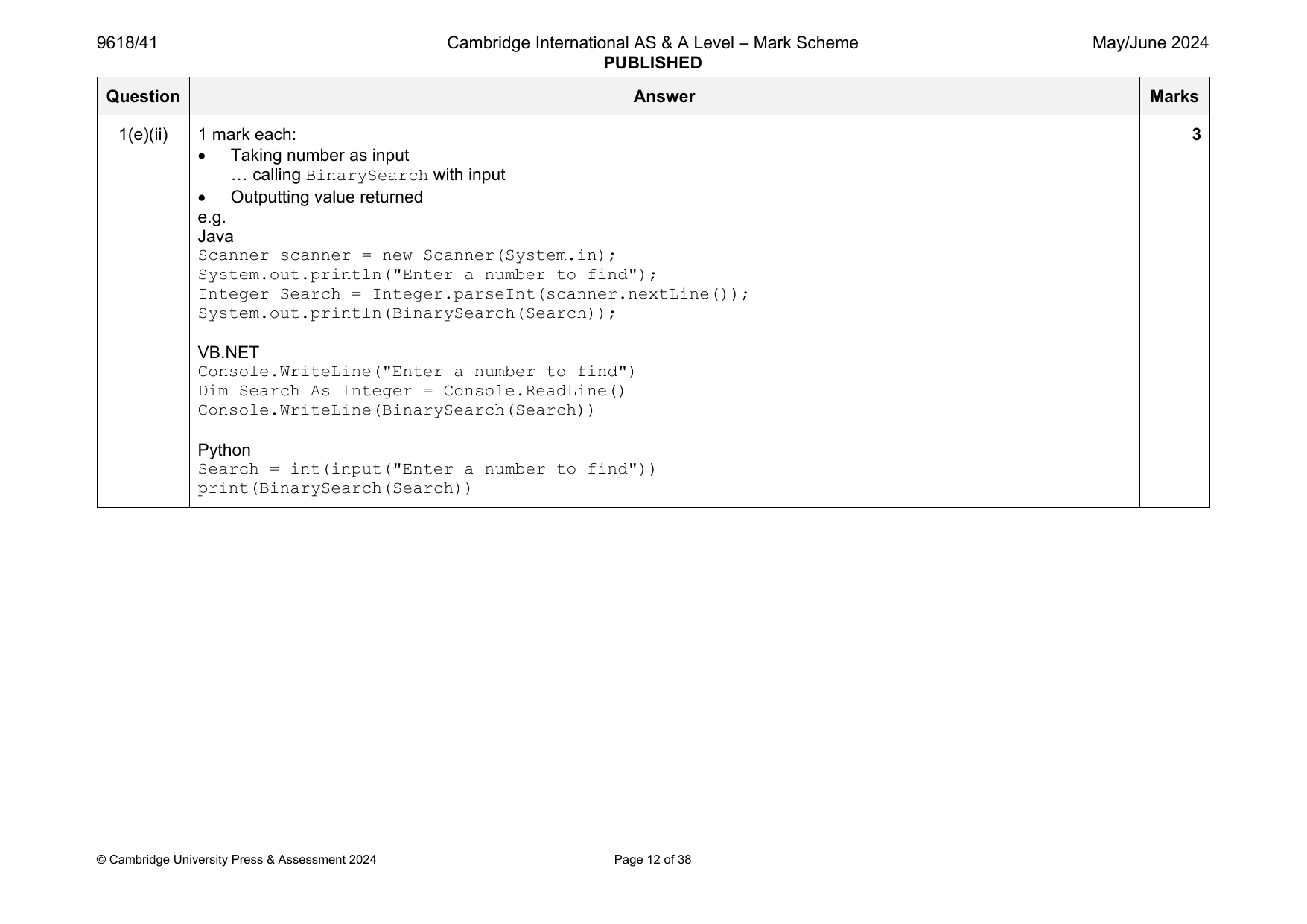 9618-2024-mj-41-q01 official mark scheme page