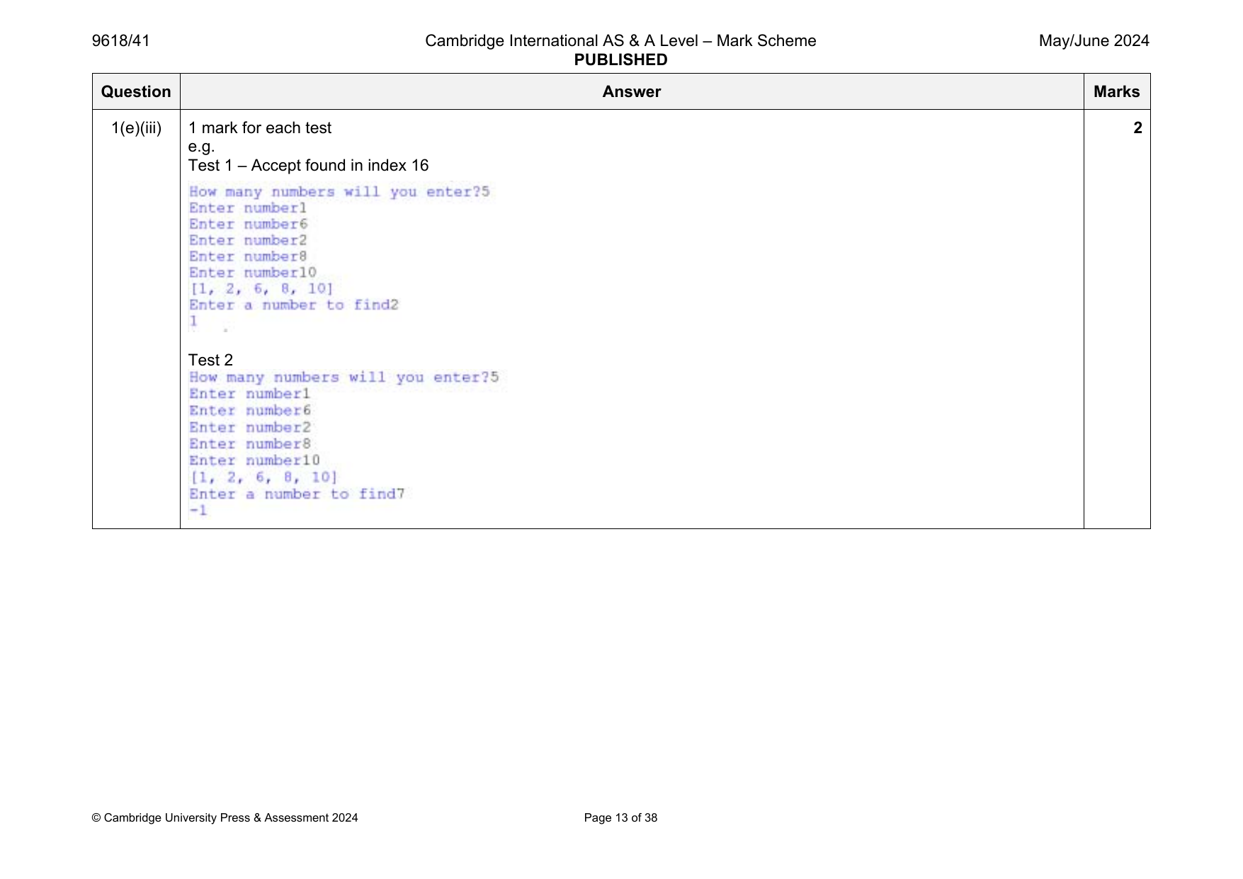9618-2024-mj-41-q01 official mark scheme page