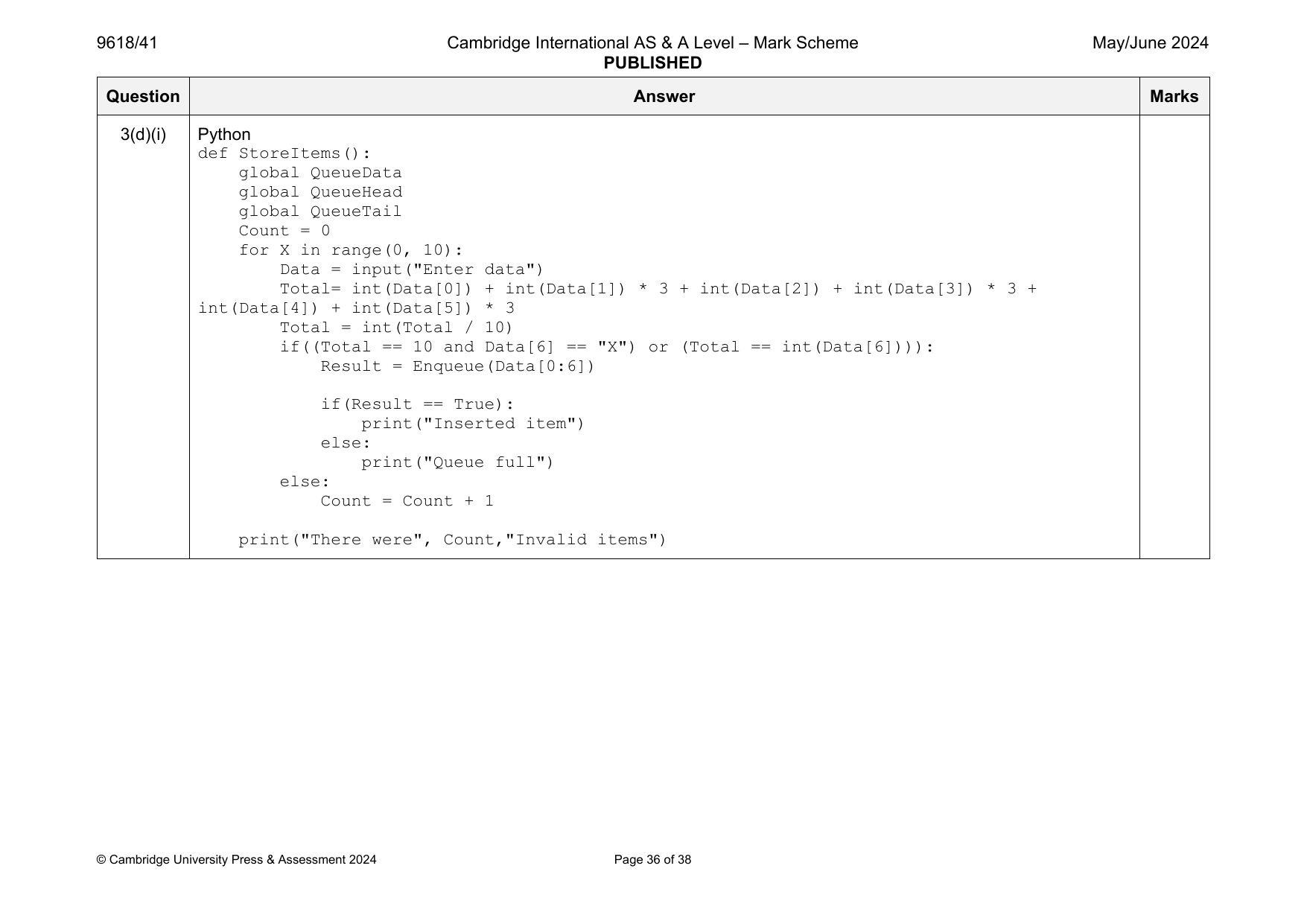 9618-2024-mj-41-q03 official mark scheme page