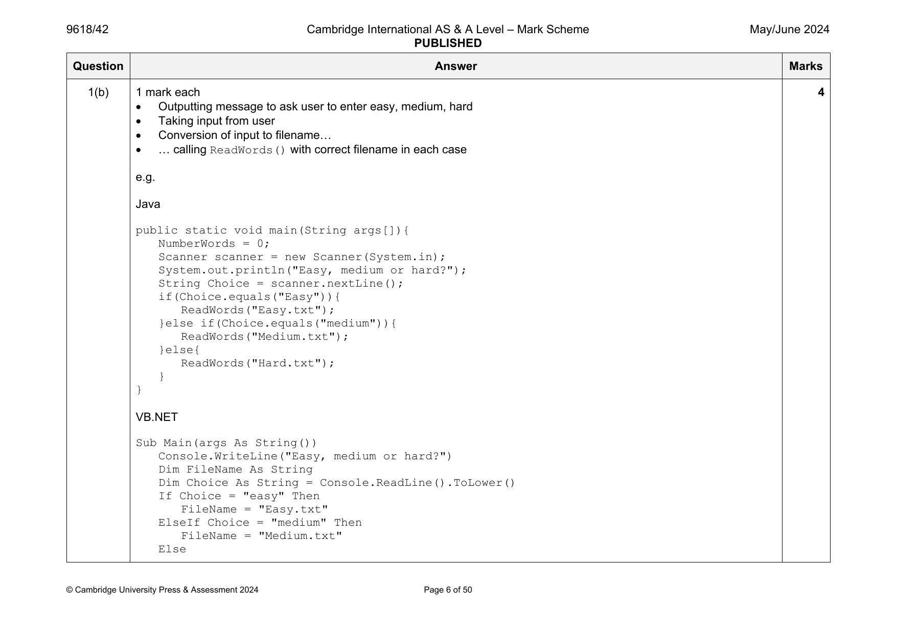 9618-2024-mj-42-q01 official mark scheme page