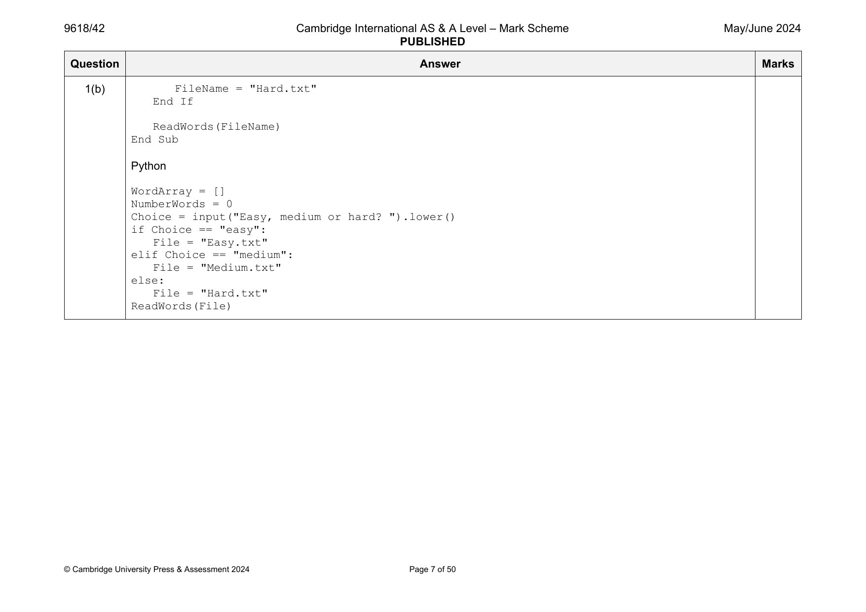 9618-2024-mj-42-q01 official mark scheme page