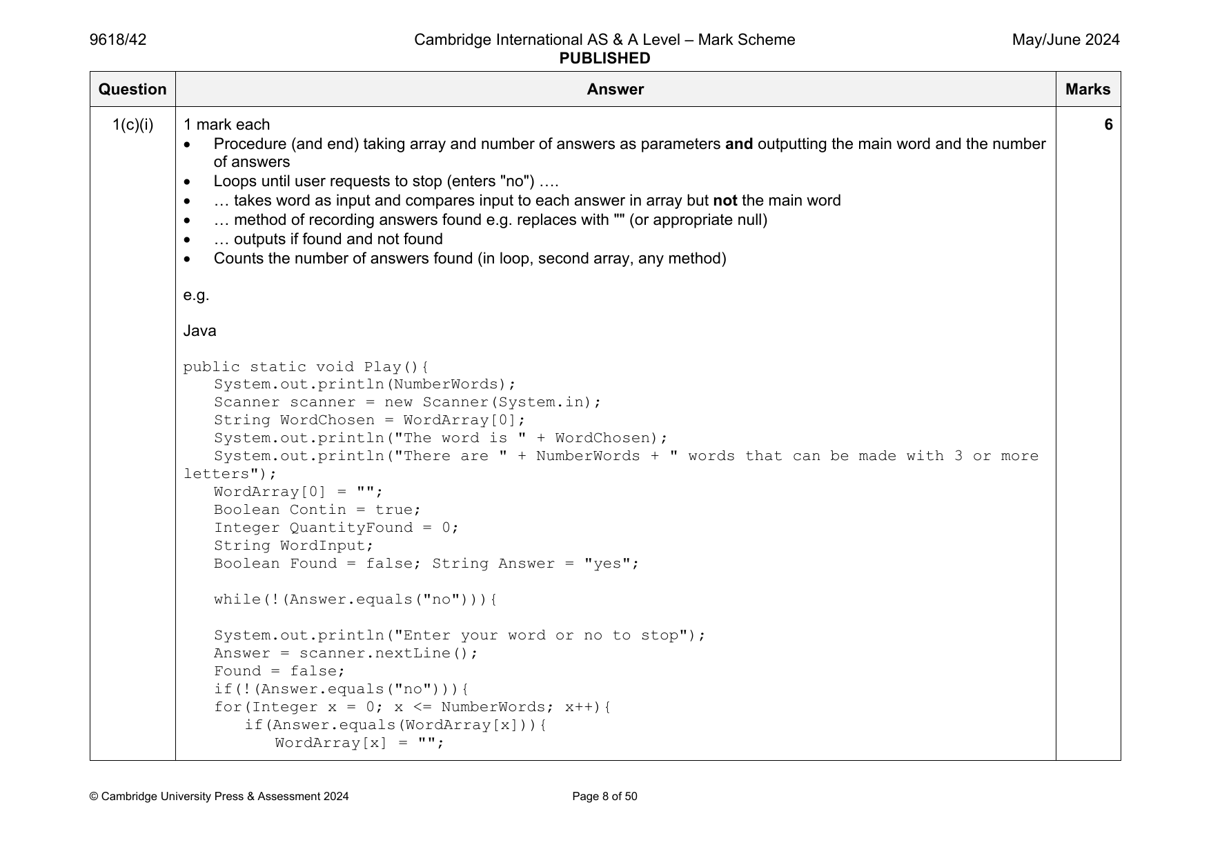 9618-2024-mj-42-q01 official mark scheme page
