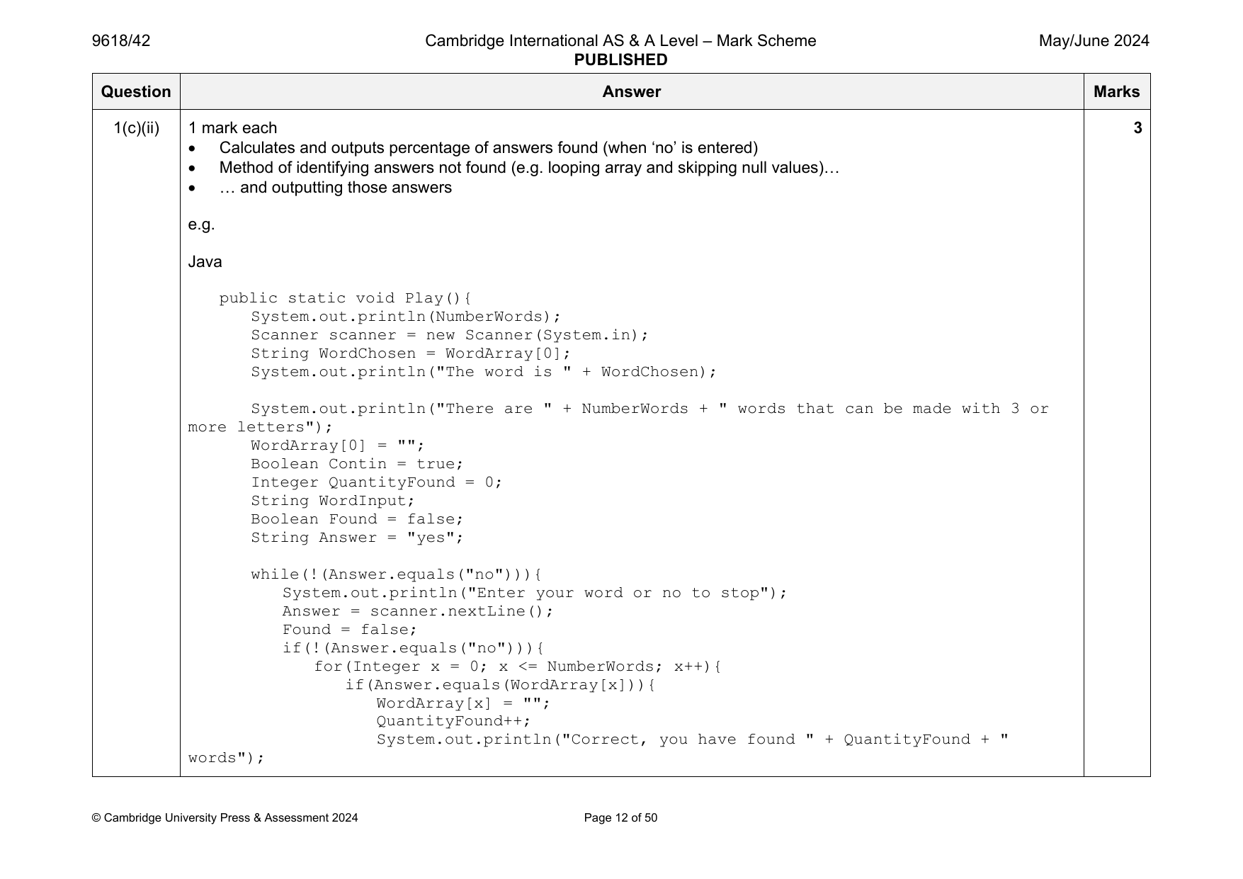 9618-2024-mj-42-q01 official mark scheme page