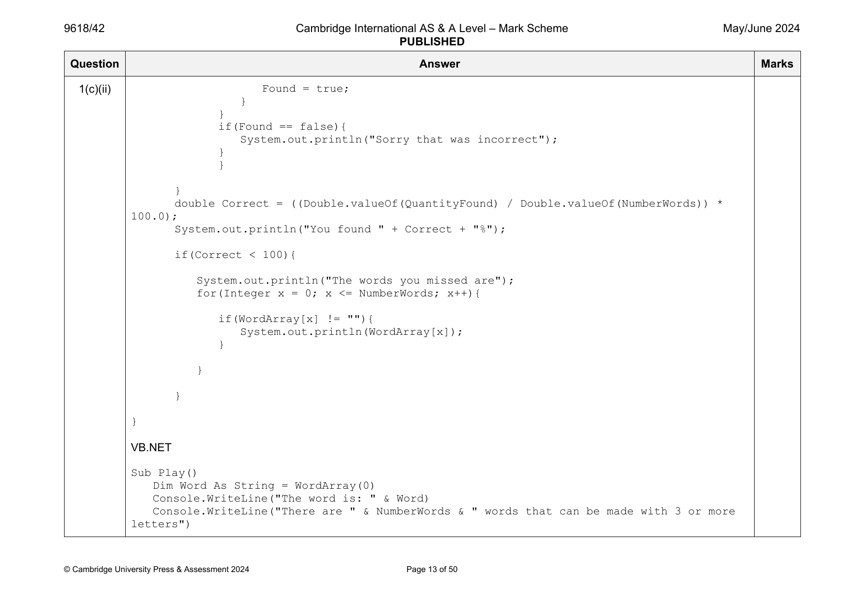 9618-2024-mj-42-q01 official mark scheme page