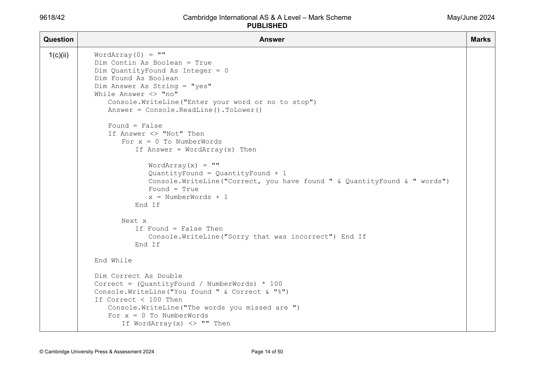 9618-2024-mj-42-q01 official mark scheme page