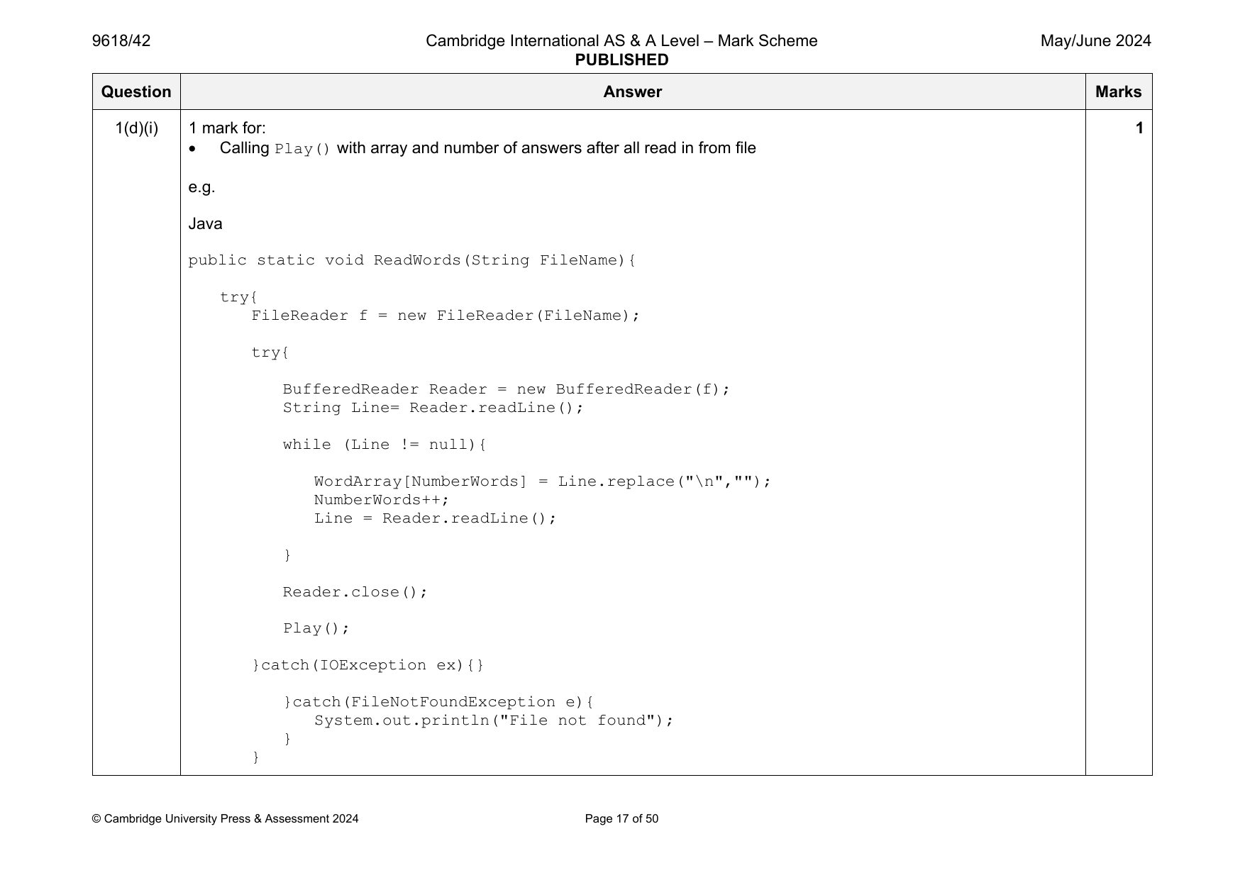 9618-2024-mj-42-q01 official mark scheme page
