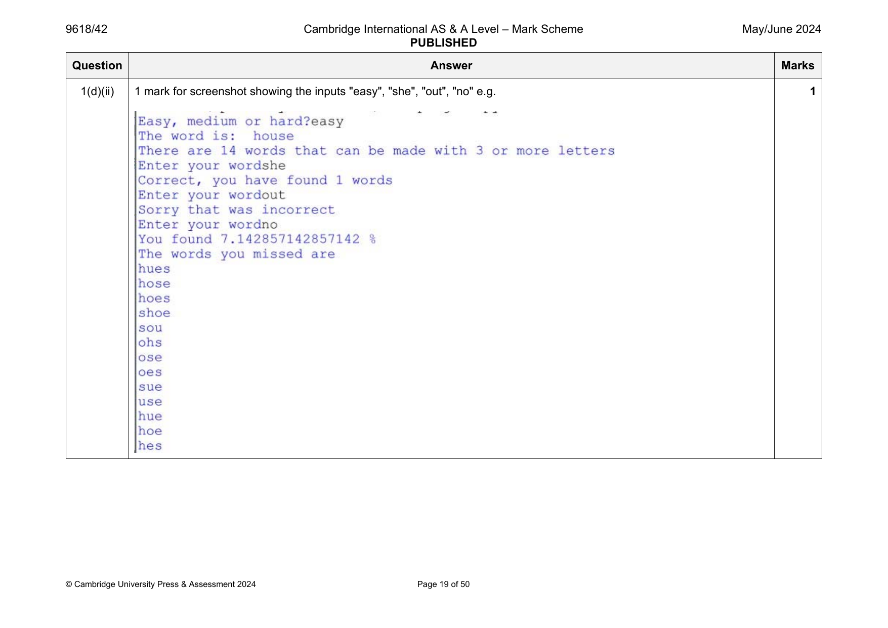 9618-2024-mj-42-q01 official mark scheme page