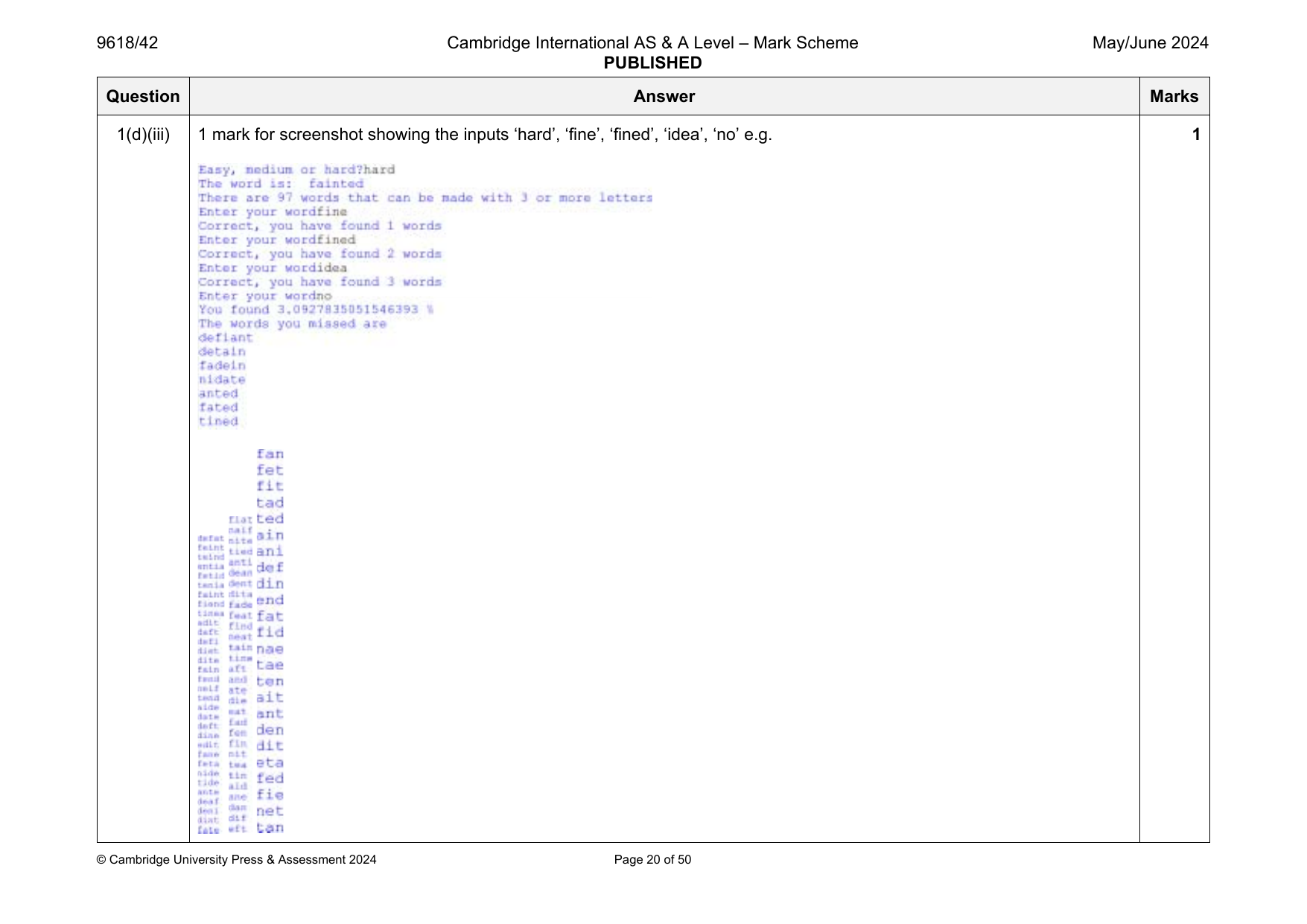 9618-2024-mj-42-q01 official mark scheme page