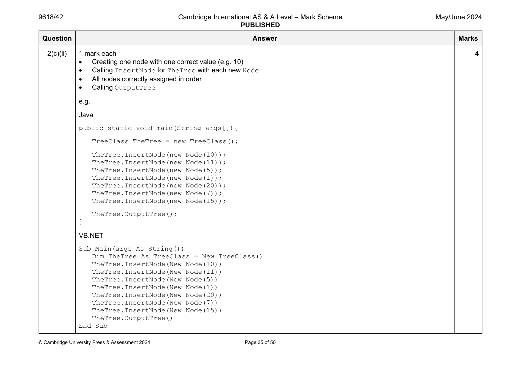 9618-2024-mj-42-q02 official mark scheme page