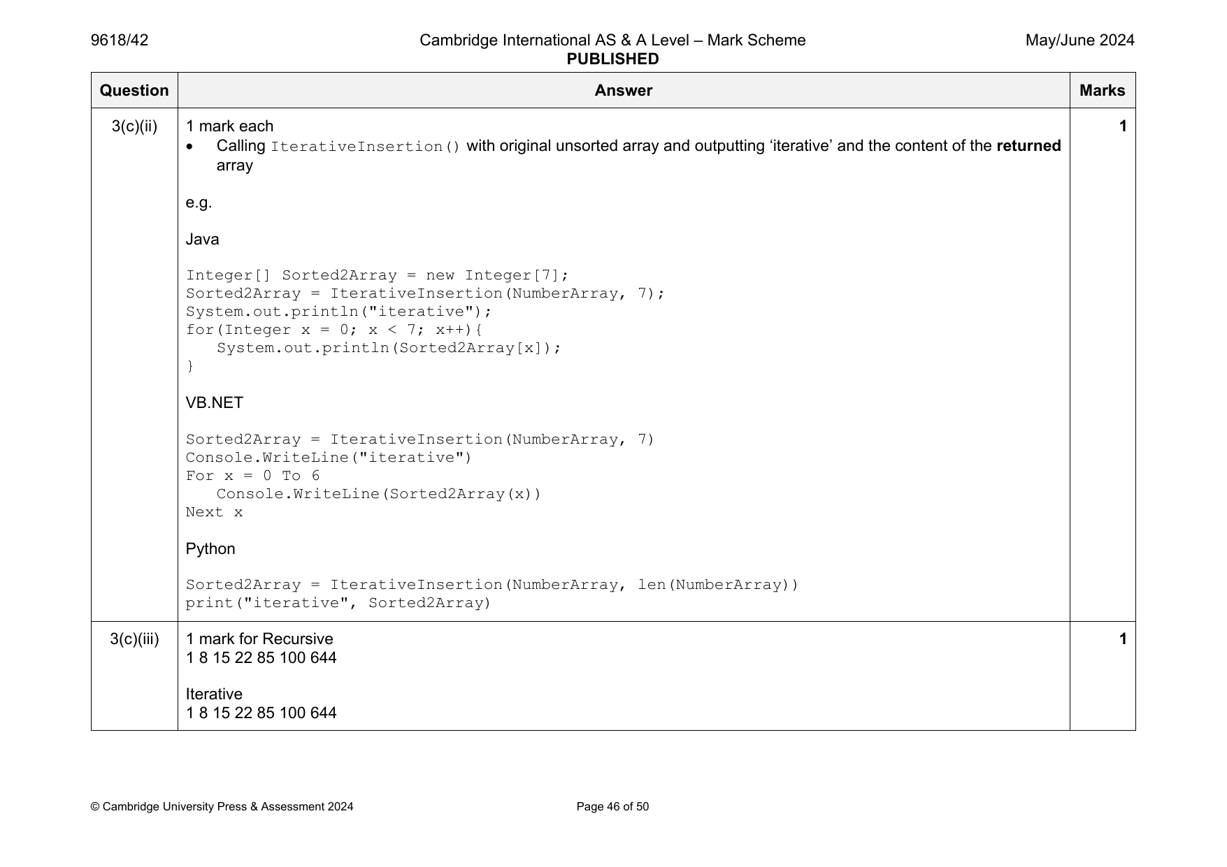 9618-2024-mj-42-q03 official mark scheme page