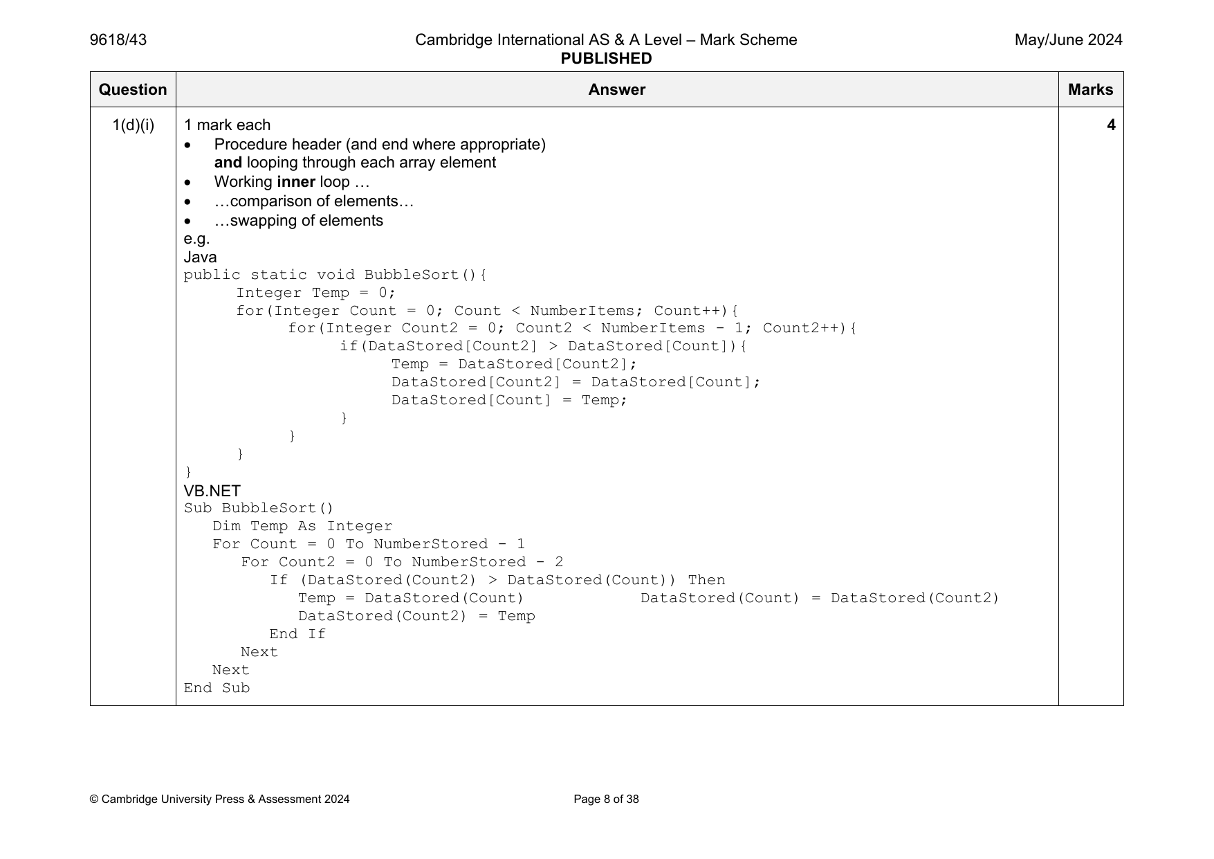 9618-2024-mj-43-q01 official mark scheme page