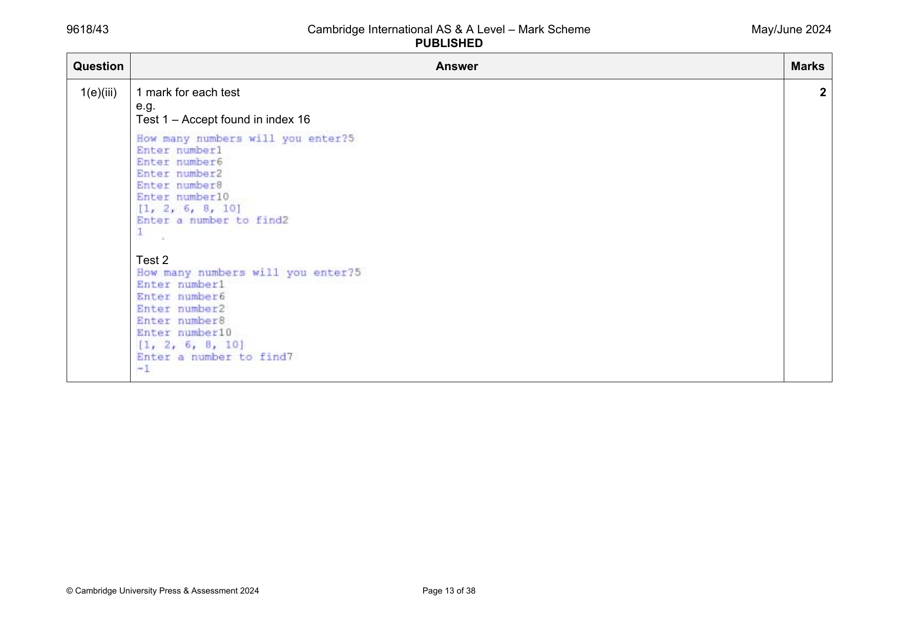 9618-2024-mj-43-q01 official mark scheme page