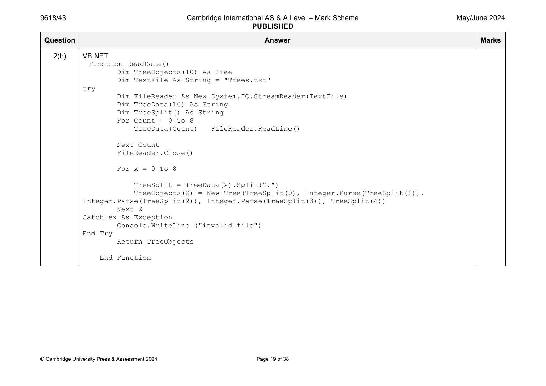 9618-2024-mj-43-q02 official mark scheme page