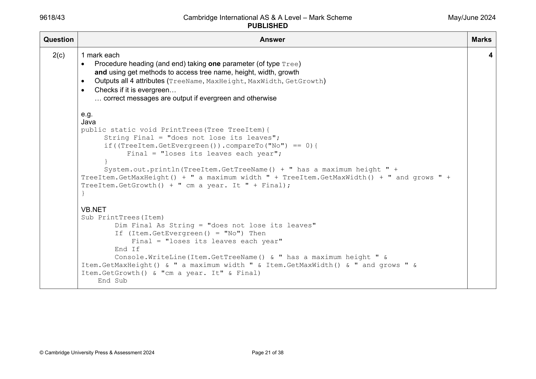 9618-2024-mj-43-q02 official mark scheme page