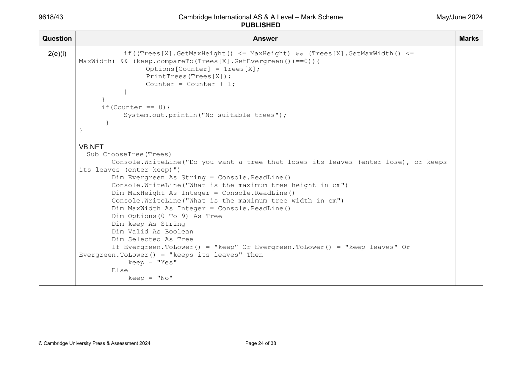 9618-2024-mj-43-q02 official mark scheme page