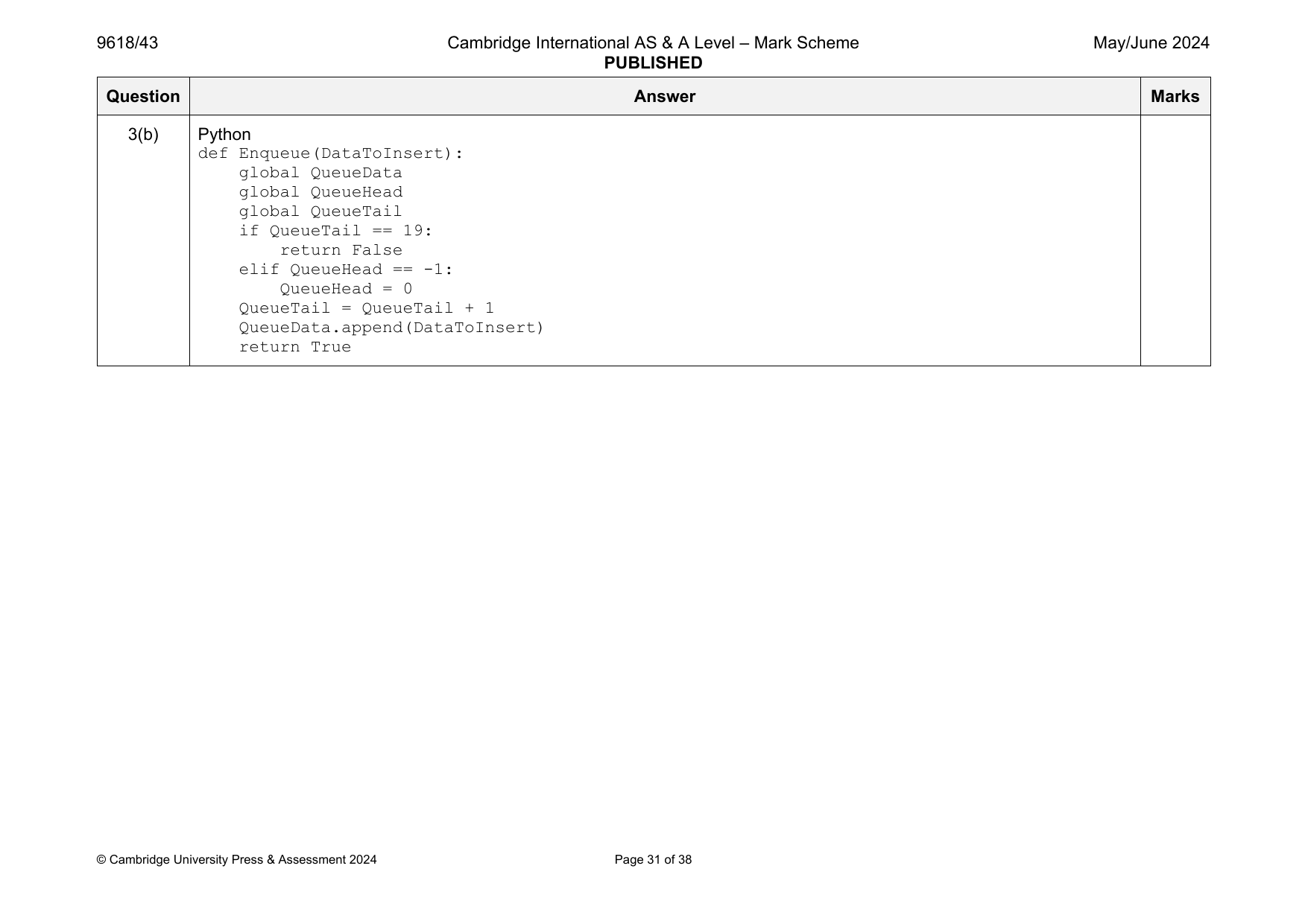 9618-2024-mj-43-q03 official mark scheme page