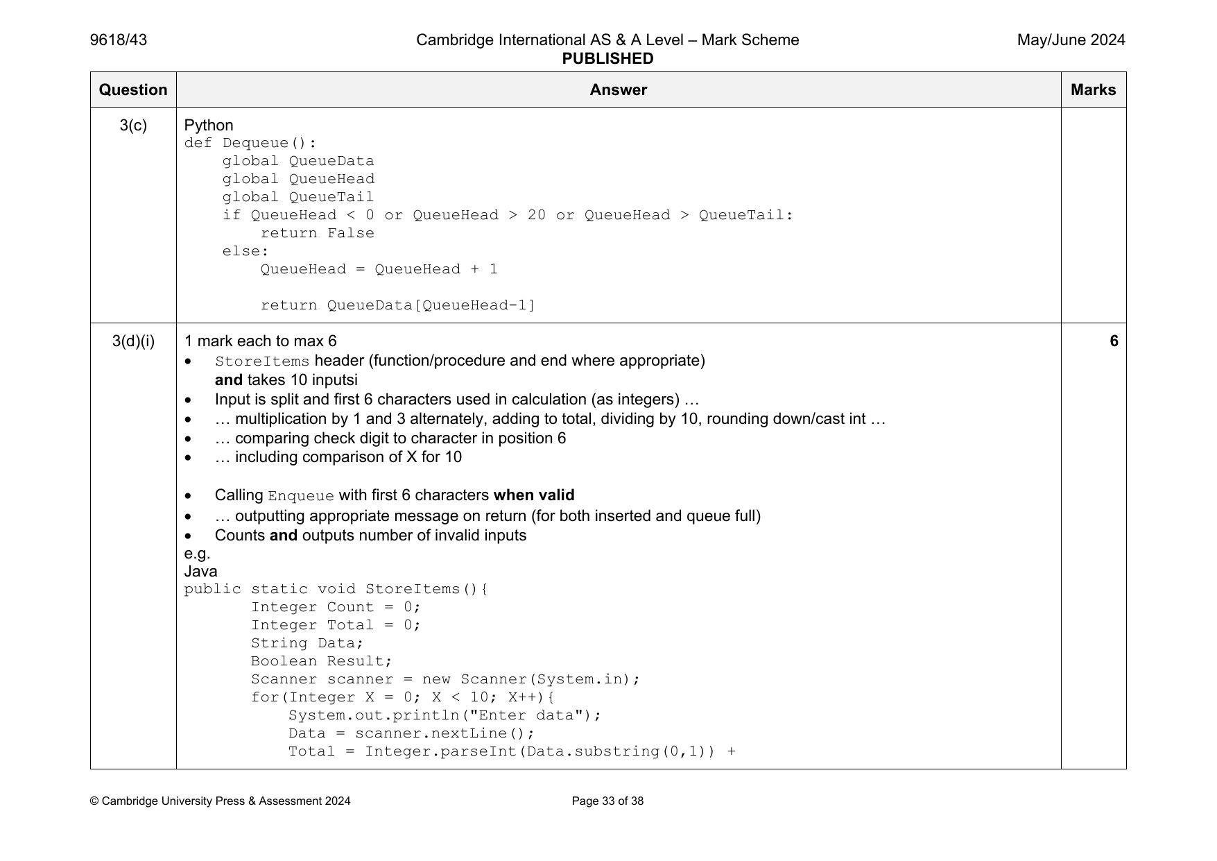 9618-2024-mj-43-q03 official mark scheme page