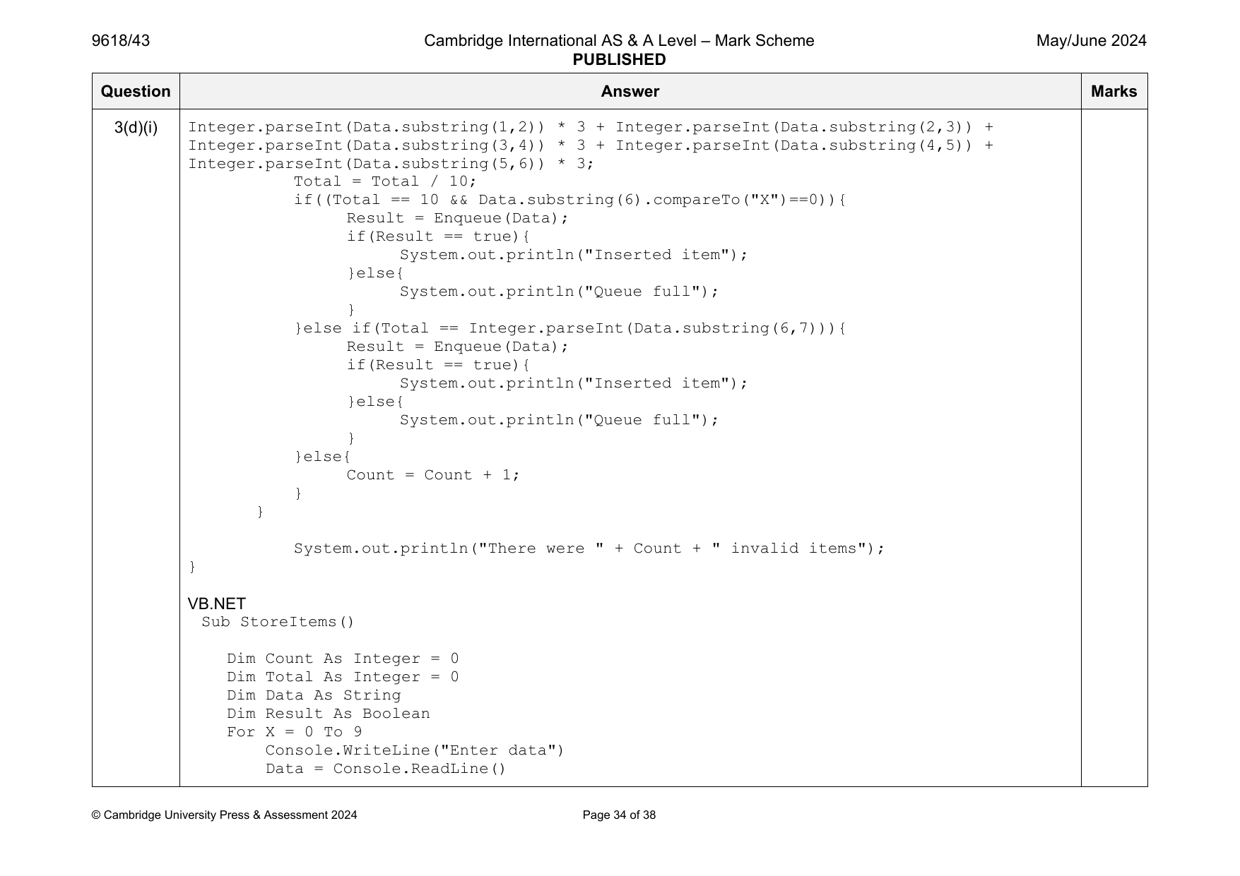 9618-2024-mj-43-q03 official mark scheme page