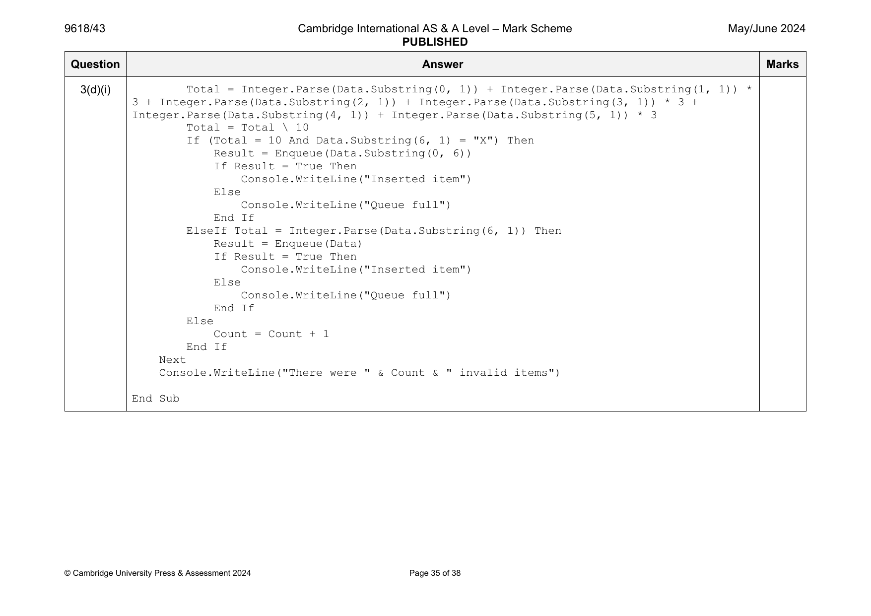 9618-2024-mj-43-q03 official mark scheme page