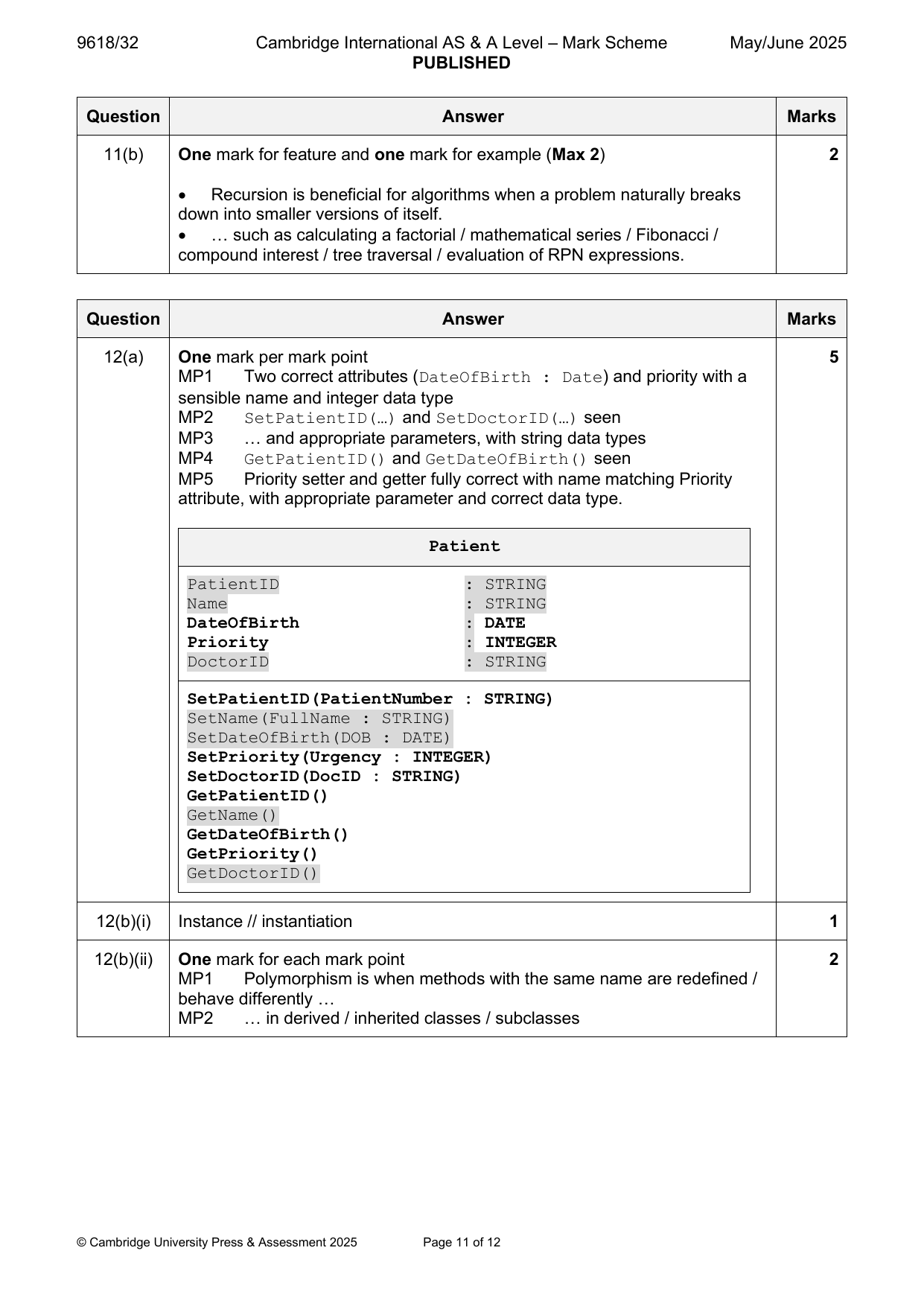 9618-2025-mj-32-q11 official mark scheme page