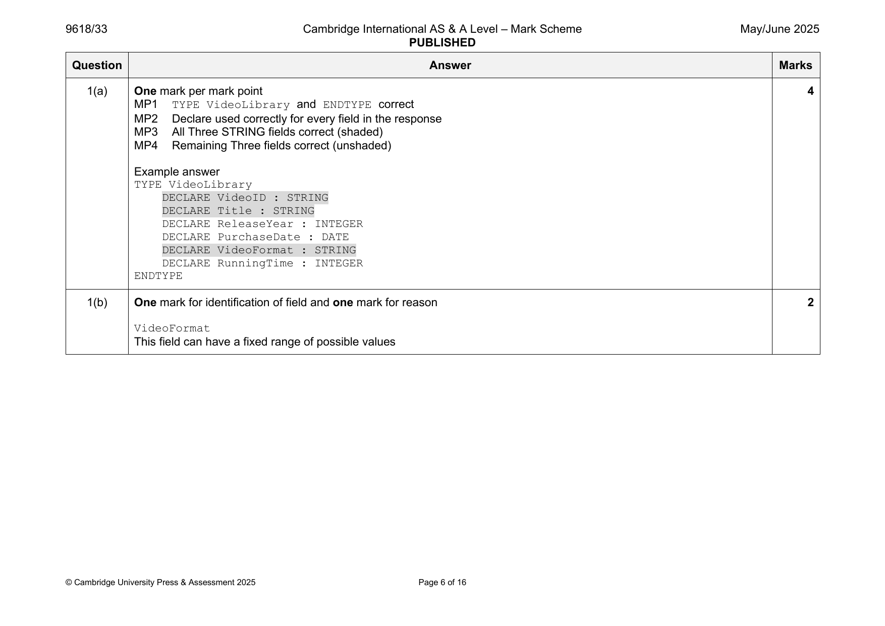 9618-2025-mj-33-q01 official mark scheme page