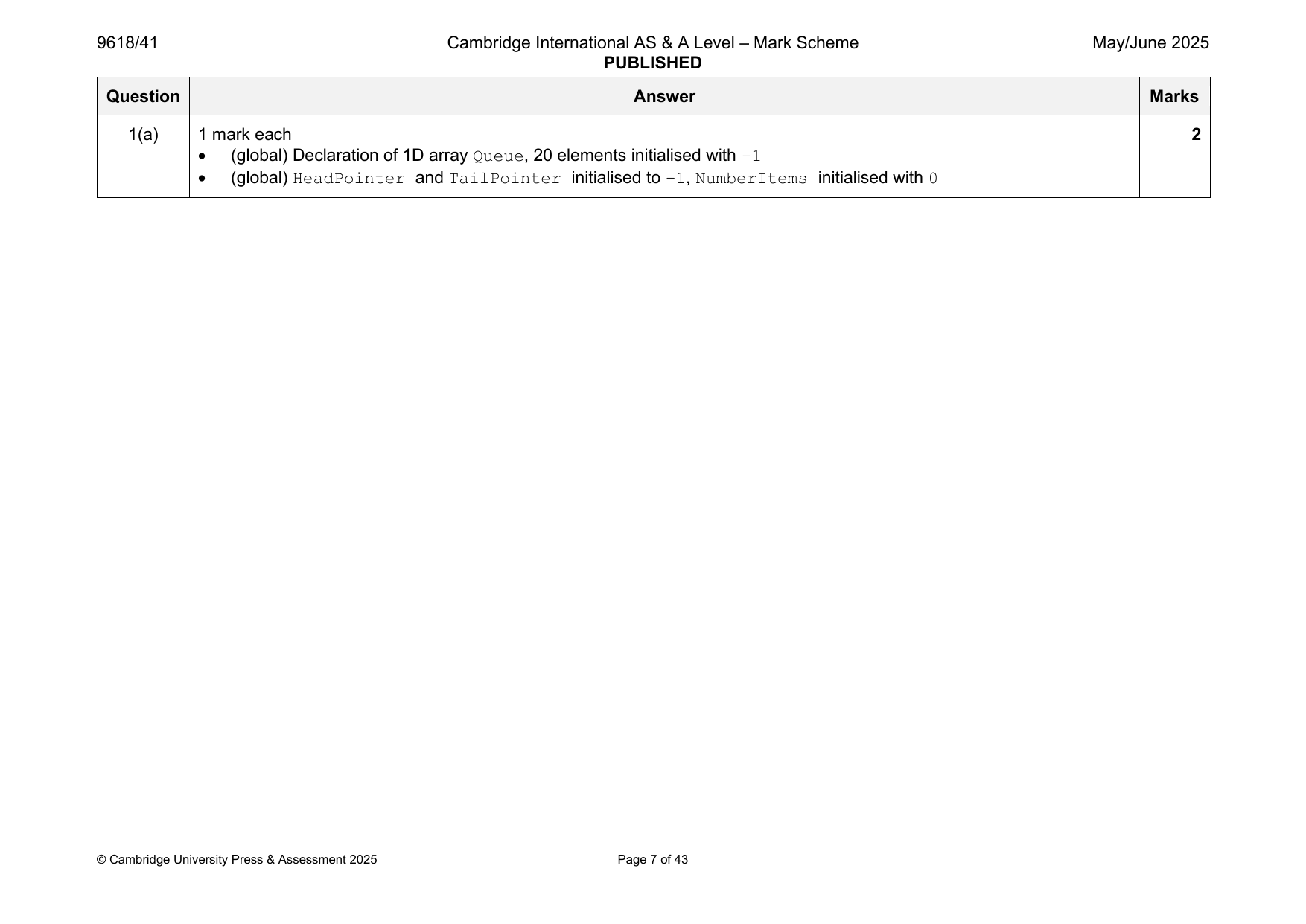 9618-2025-mj-41-q01 official mark scheme page