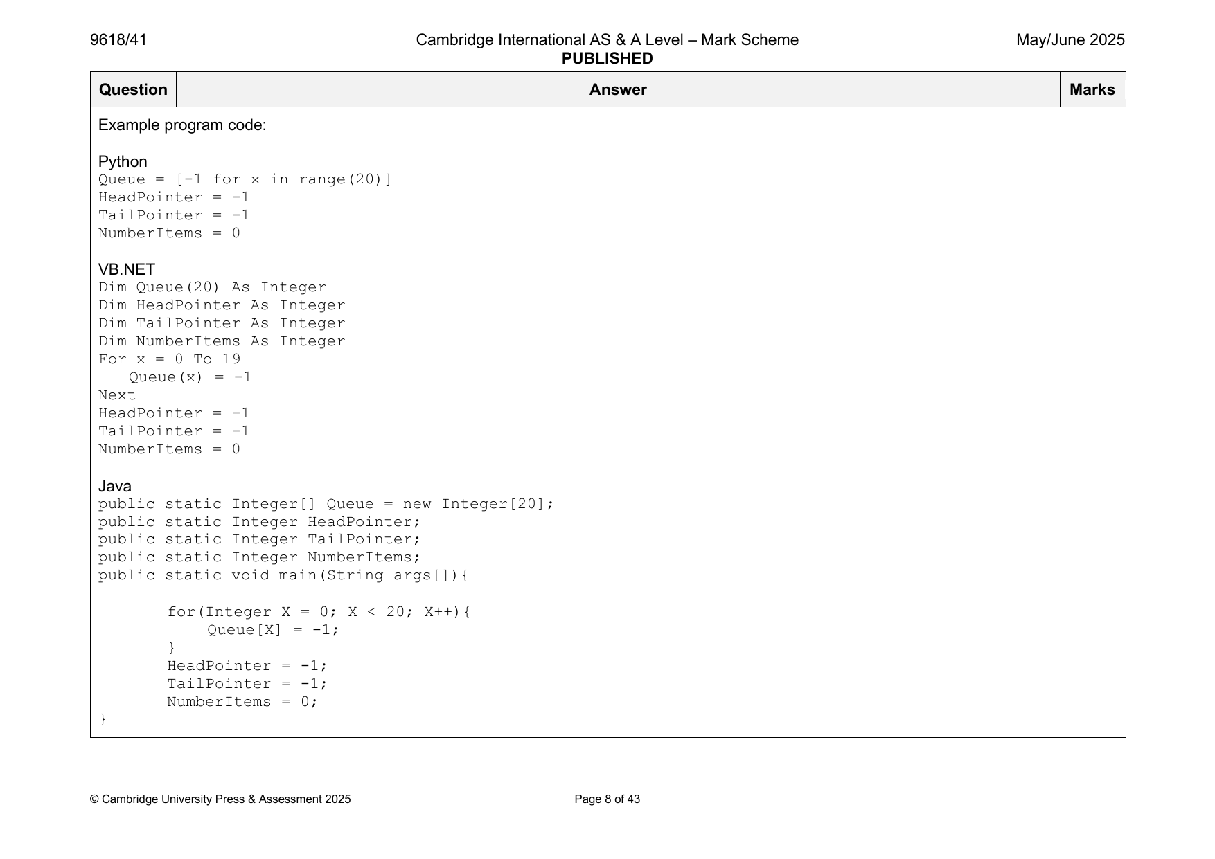 9618-2025-mj-41-q01 official mark scheme page