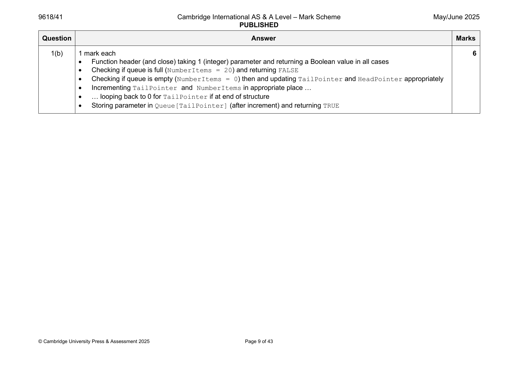 9618-2025-mj-41-q01 official mark scheme page