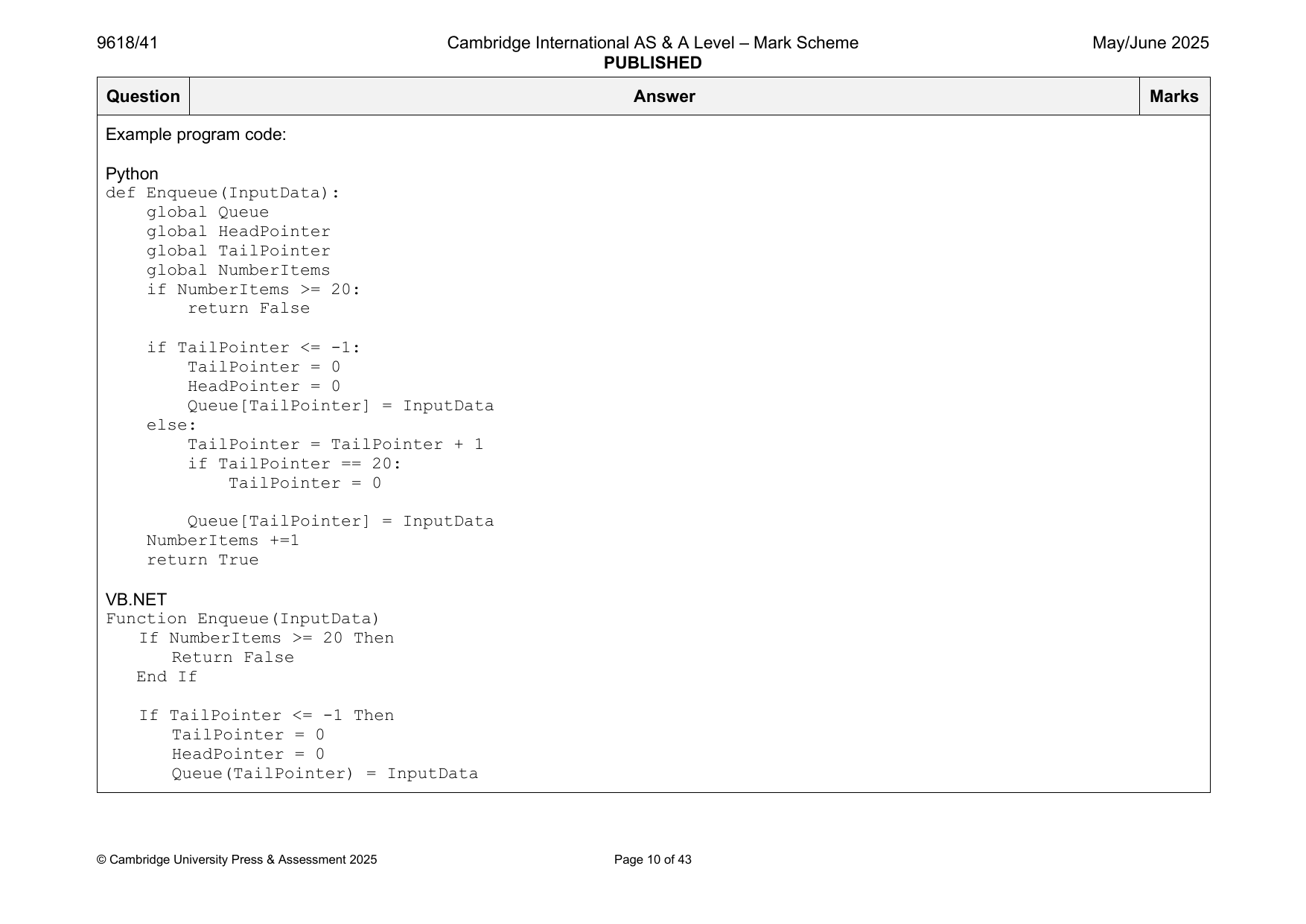 9618-2025-mj-41-q01 official mark scheme page