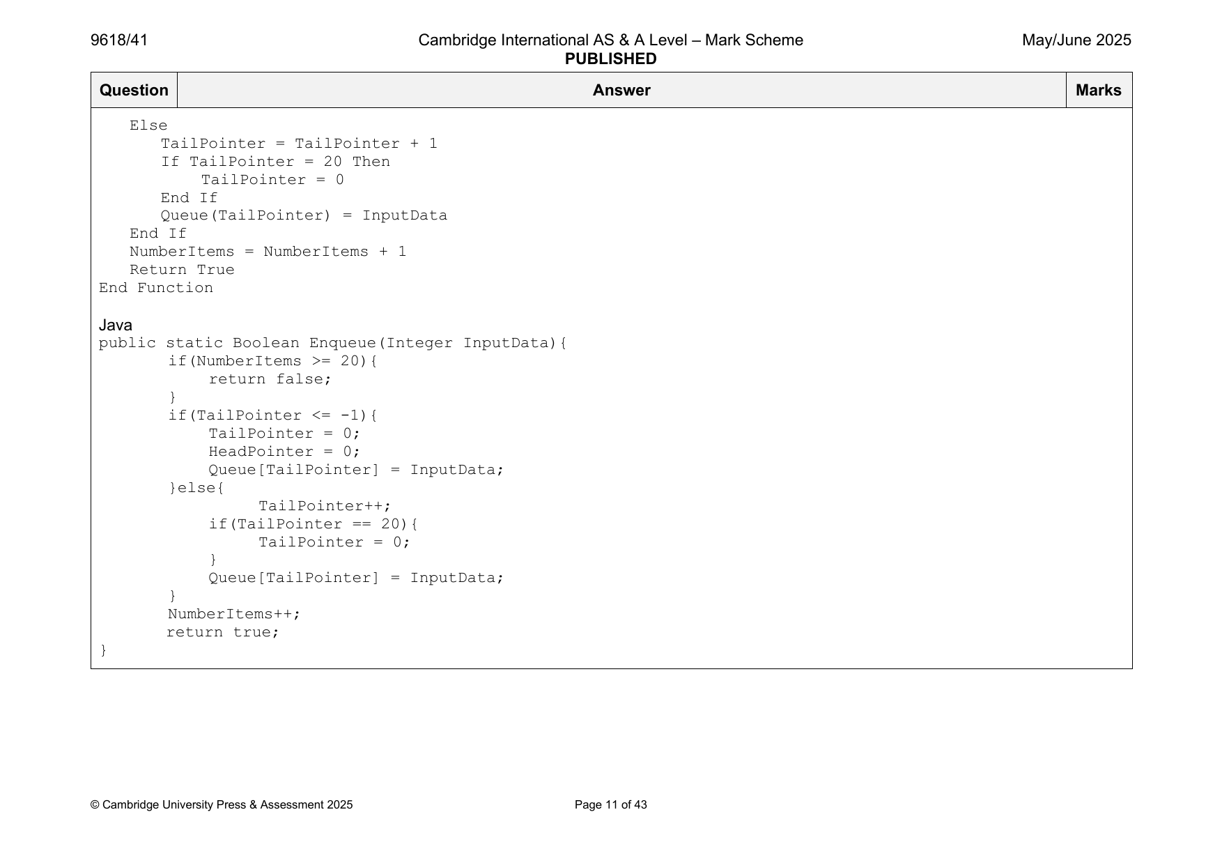 9618-2025-mj-41-q01 official mark scheme page