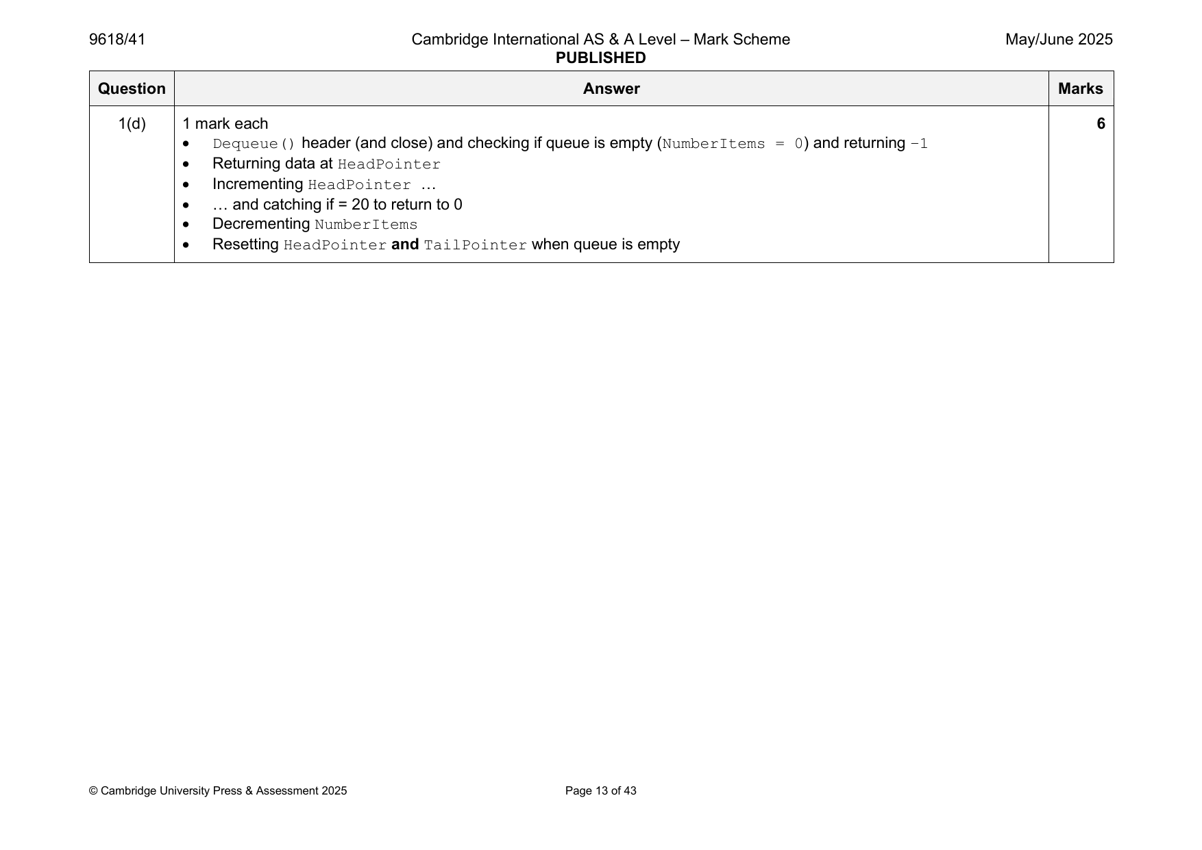 9618-2025-mj-41-q01 official mark scheme page