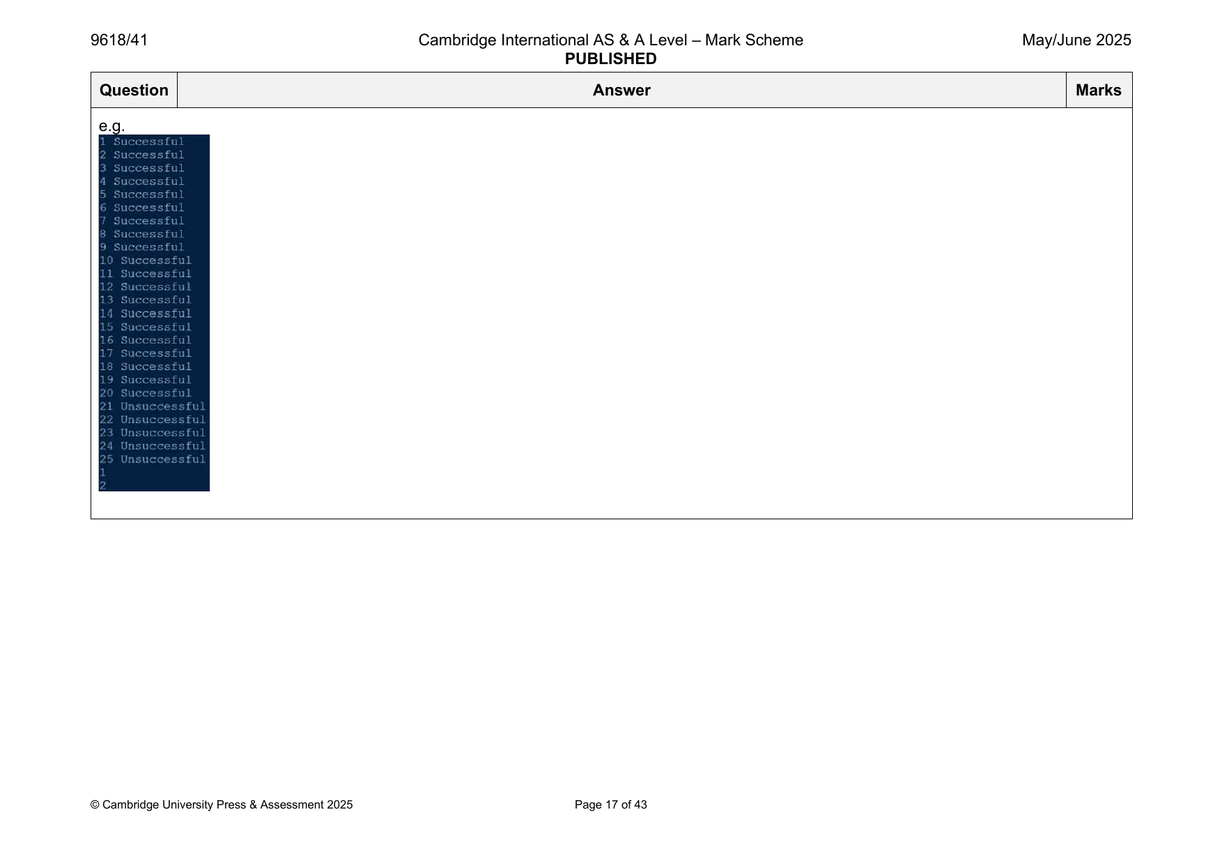 9618-2025-mj-41-q01 official mark scheme page