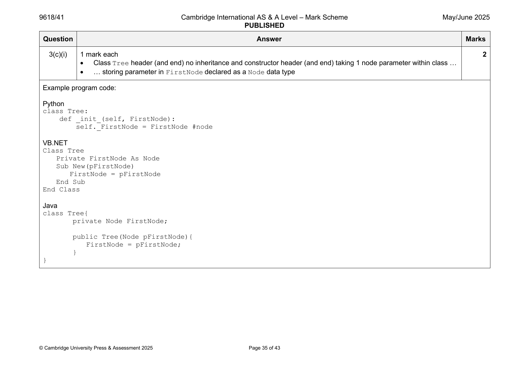 9618-2025-mj-41-q03 official mark scheme page