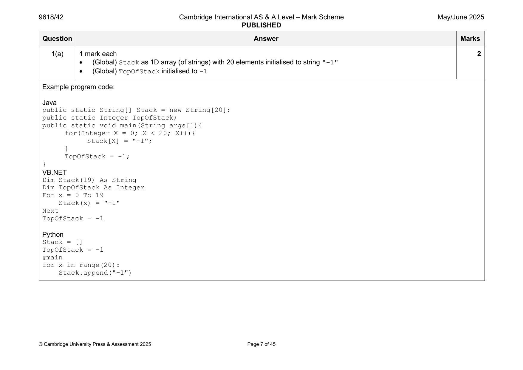 9618-2025-mj-42-q01 official mark scheme page