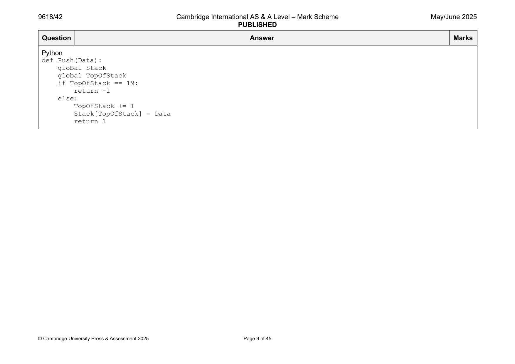 9618-2025-mj-42-q01 official mark scheme page