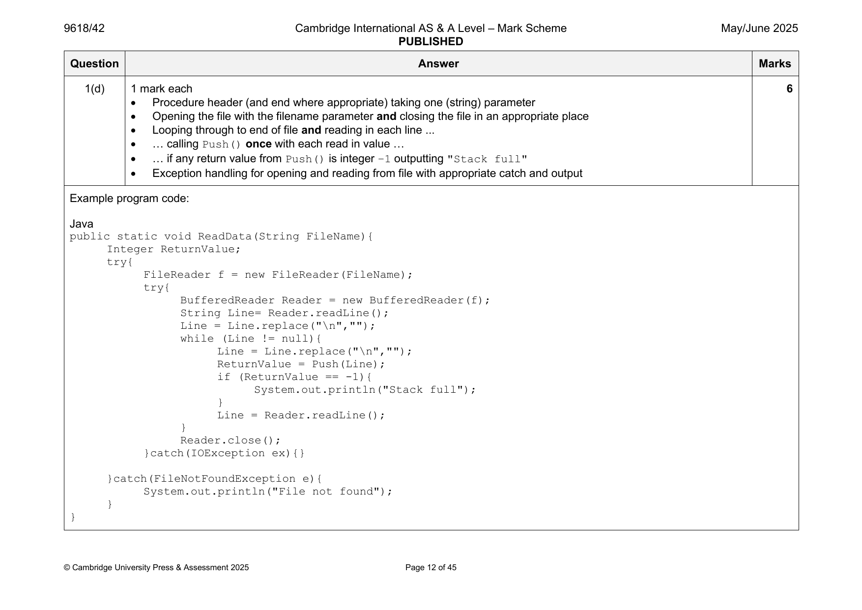 9618-2025-mj-42-q01 official mark scheme page