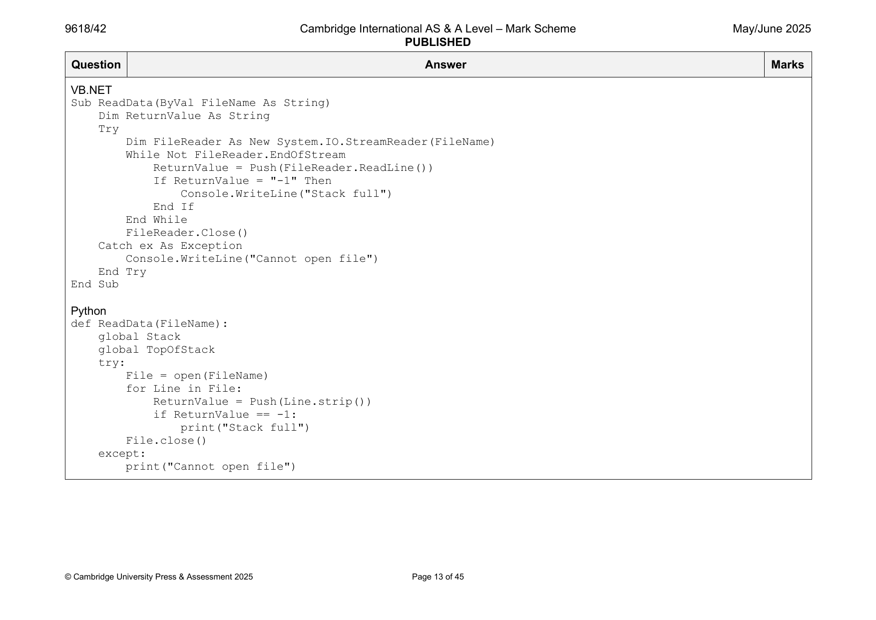 9618-2025-mj-42-q01 official mark scheme page