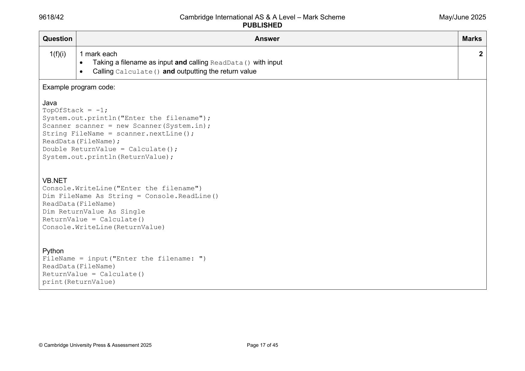9618-2025-mj-42-q01 official mark scheme page