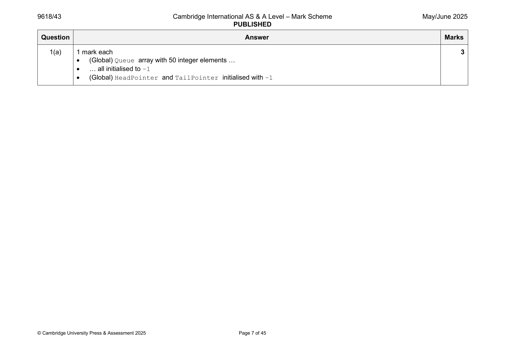 9618-2025-mj-43-q01 official mark scheme page