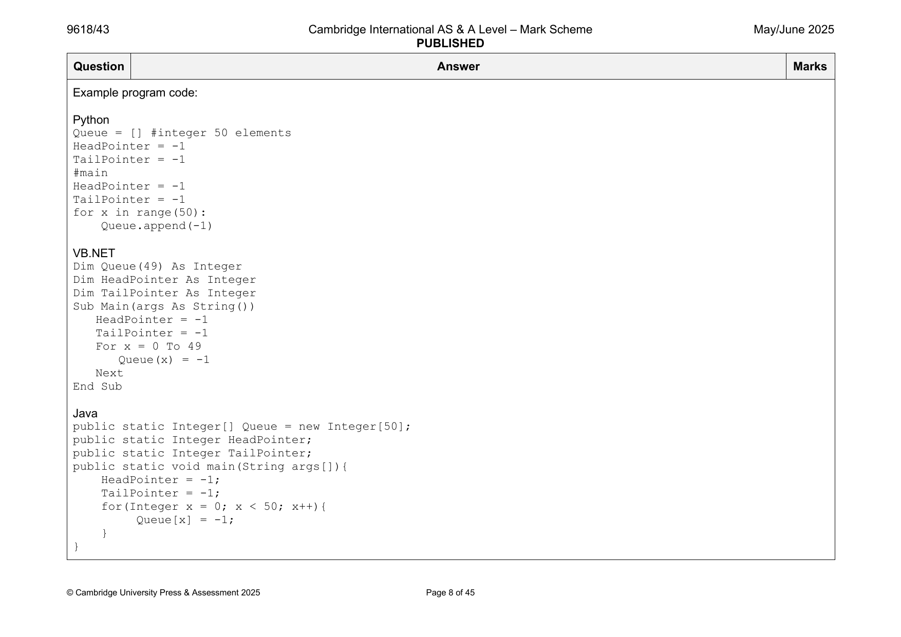 9618-2025-mj-43-q01 official mark scheme page