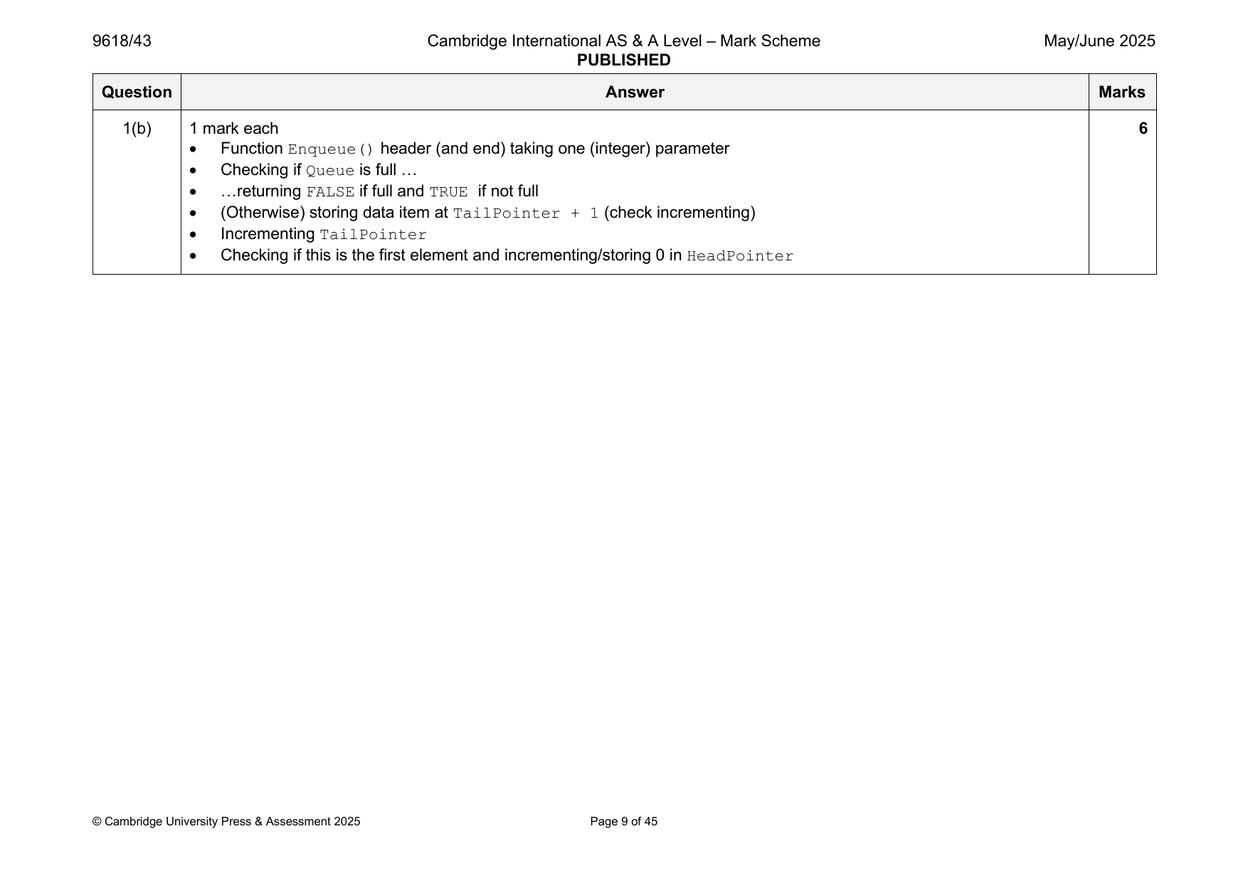9618-2025-mj-43-q01 official mark scheme page