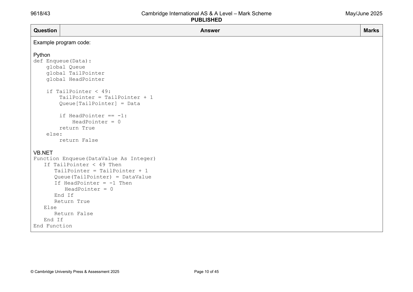 9618-2025-mj-43-q01 official mark scheme page