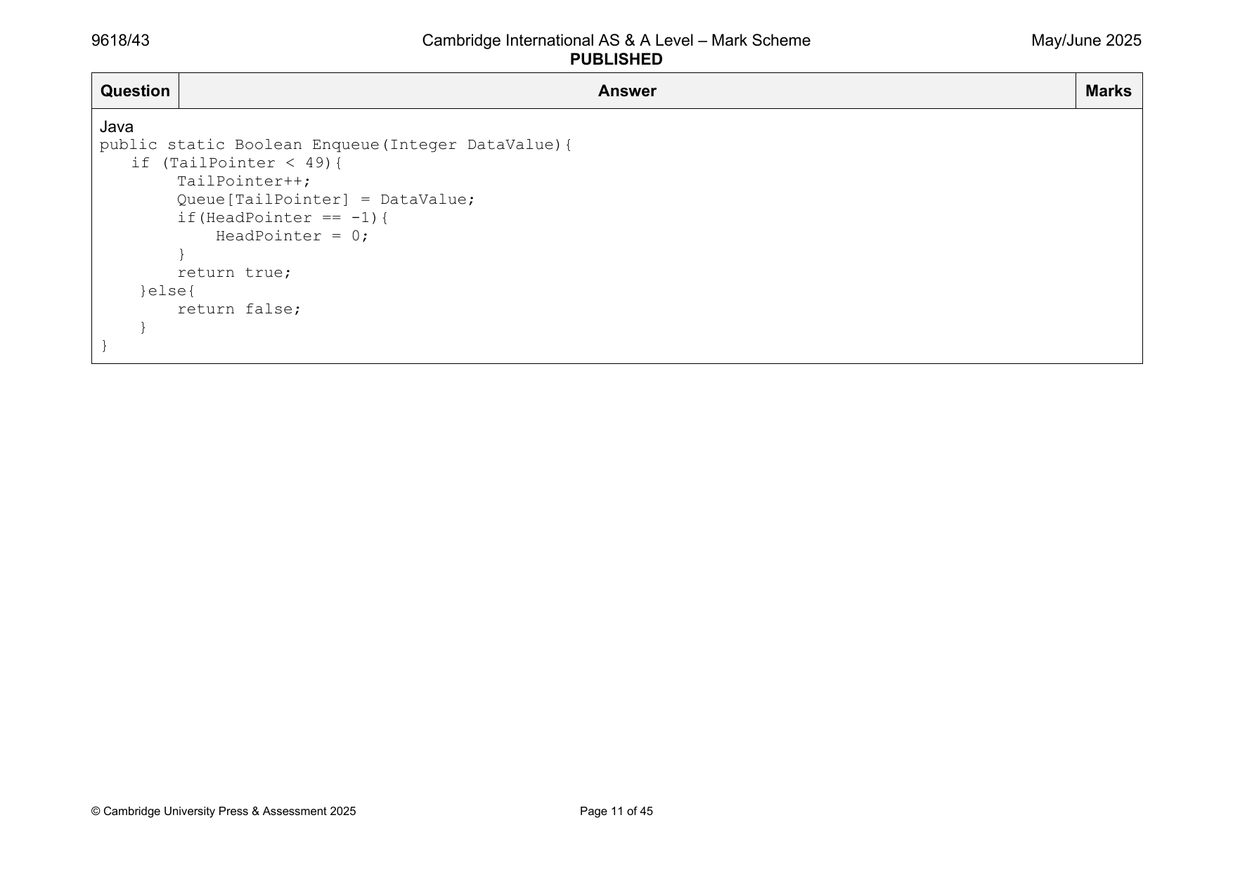 9618-2025-mj-43-q01 official mark scheme page