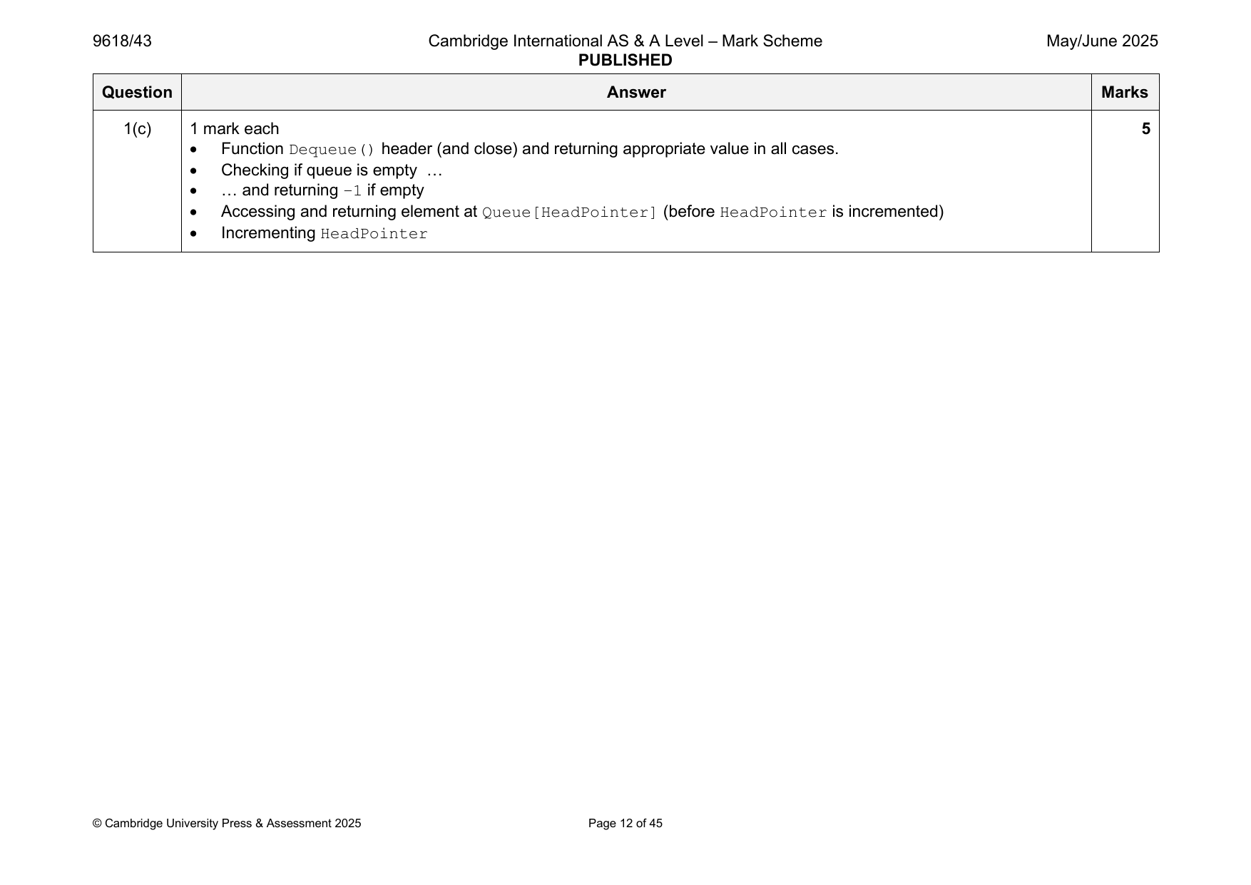 9618-2025-mj-43-q01 official mark scheme page