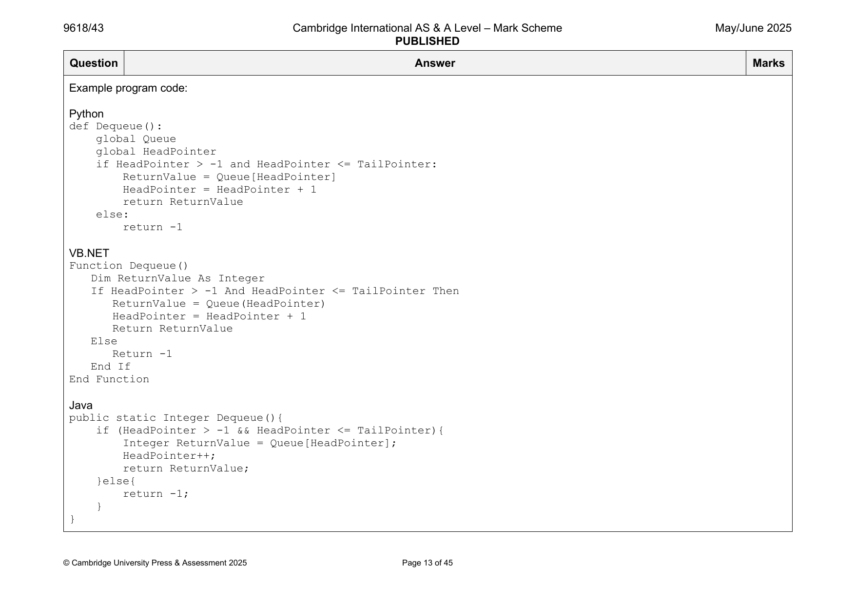 9618-2025-mj-43-q01 official mark scheme page