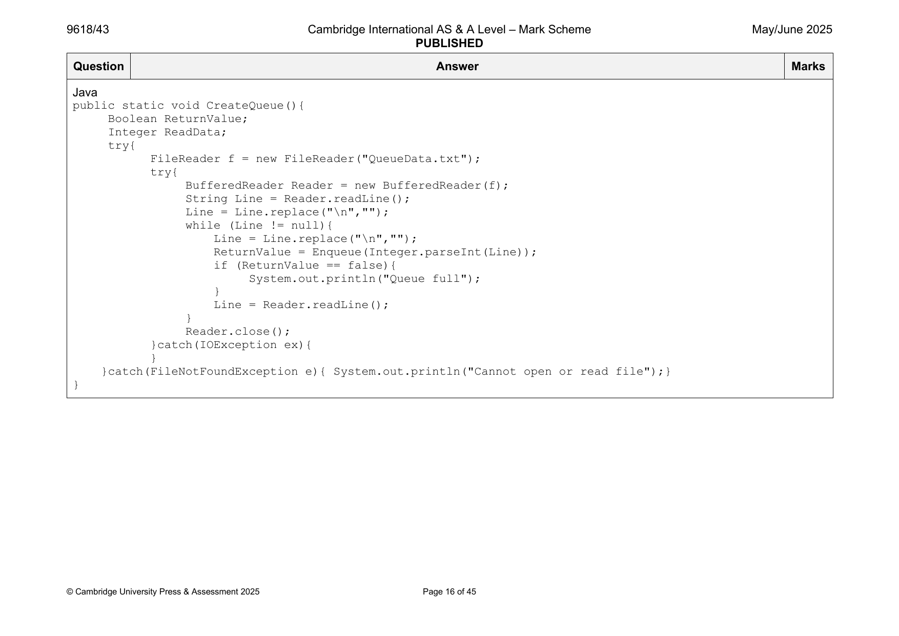 9618-2025-mj-43-q01 official mark scheme page