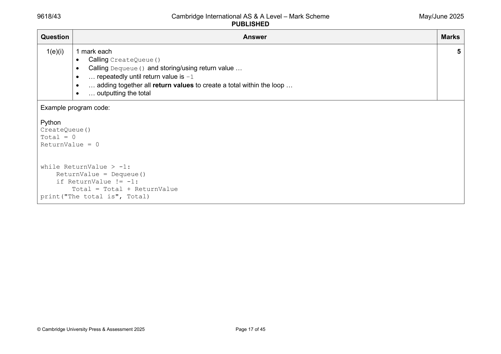9618-2025-mj-43-q01 official mark scheme page