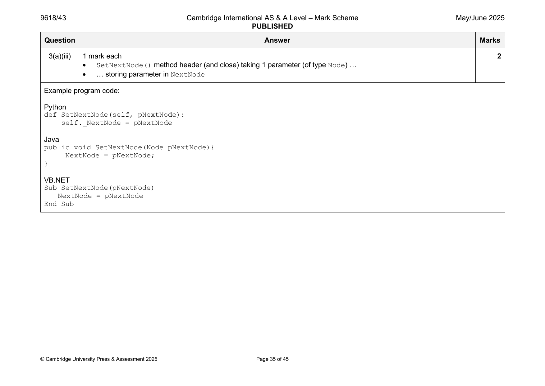 9618-2025-mj-43-q03 official mark scheme page
