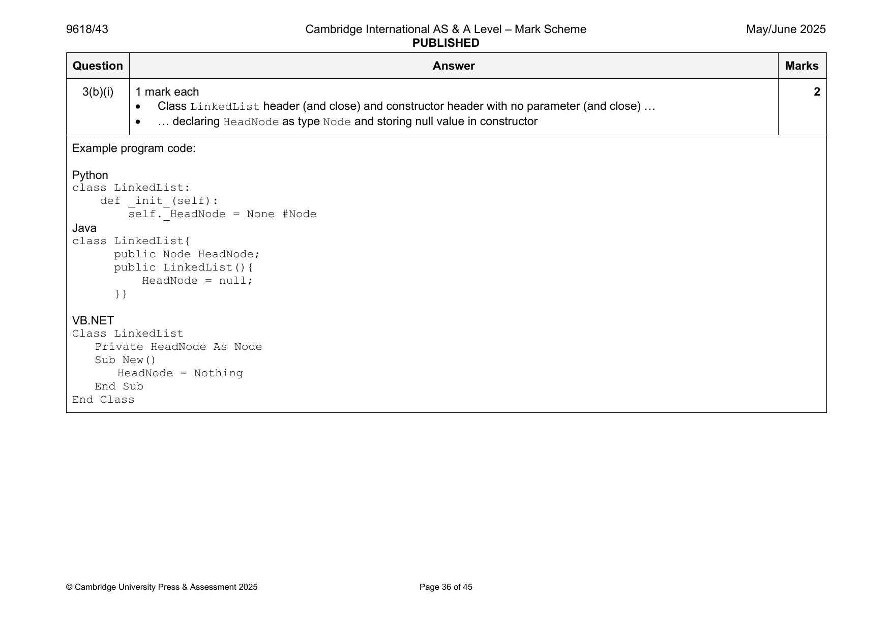 9618-2025-mj-43-q03 official mark scheme page