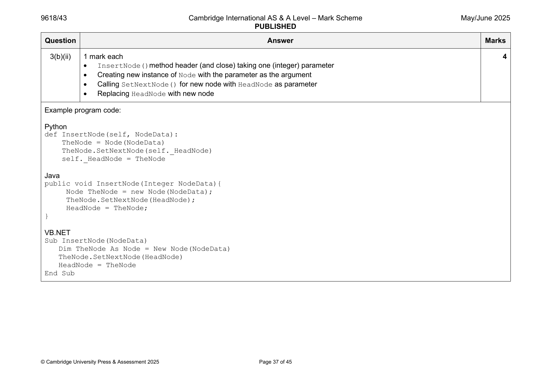 9618-2025-mj-43-q03 official mark scheme page